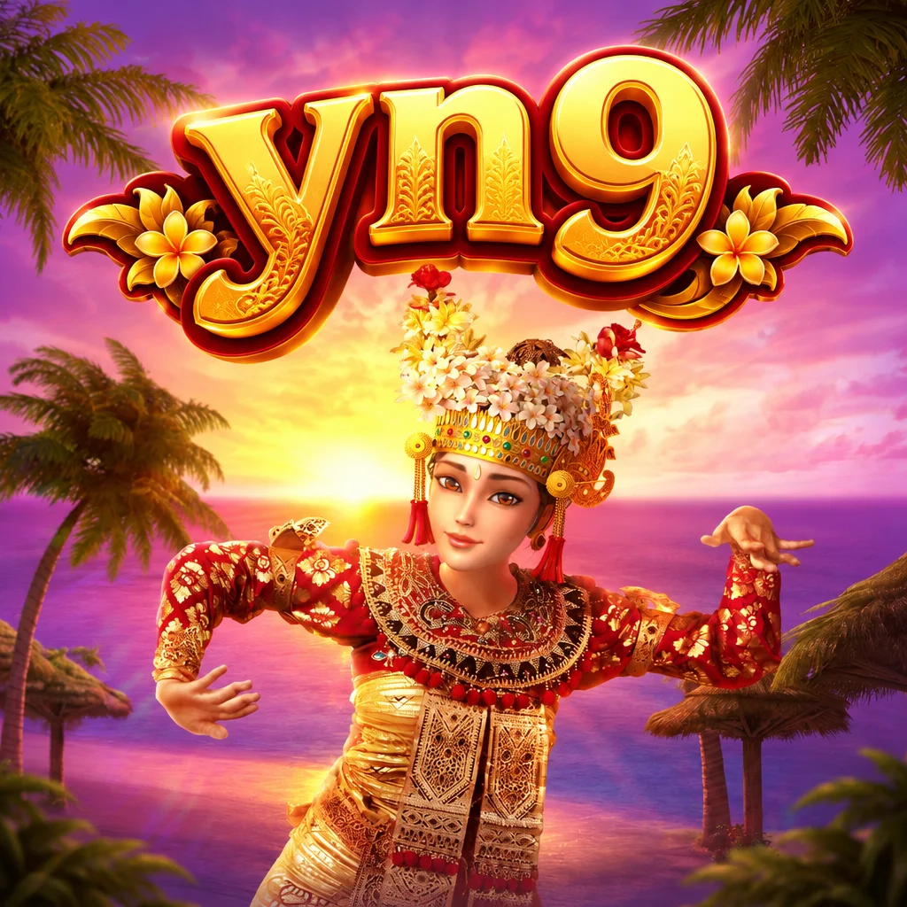 โลโก้ yn9 พร้อมภาพบรรยากาศวันหยุดพักผ่อนริมชายหาดเขตร้อนจากเกม Bali Vacation